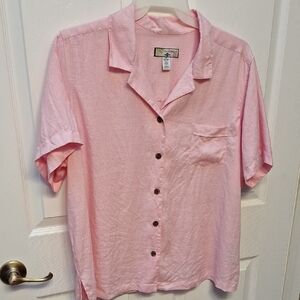r Caribbean Joe Button Solid Pink Short Sleeve Plus Shirt 2X